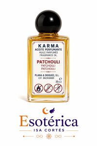 Aceite perfumante patchouli de la marca Karma en frasco de cristal