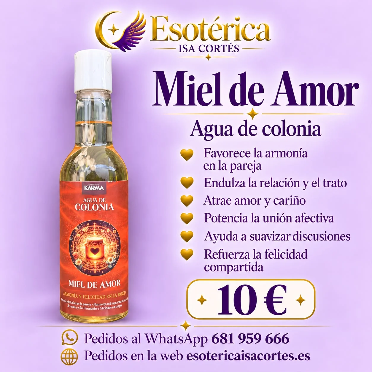 Agua de Colonia Miel de Amor Karma Cartel del agua de colonia Miel de Amor de Karma para la armonía en la pareja