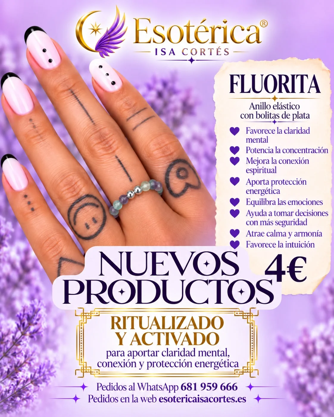 Anillo Elástico de Fluorita Cartel del anillo elástico de fluorita con bolitas de plata ritualizado y activado