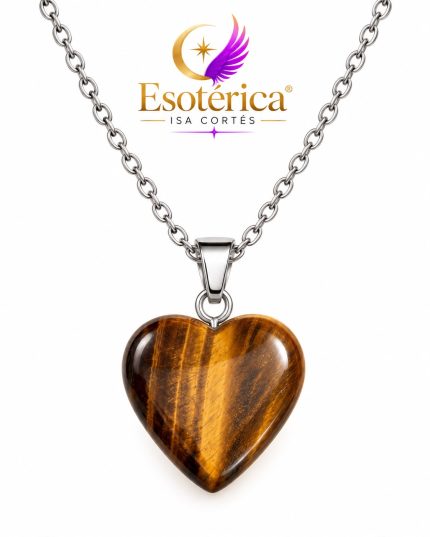 Collar de Acero Corazón con Ojo de Tigre para atraer amor propio y protección