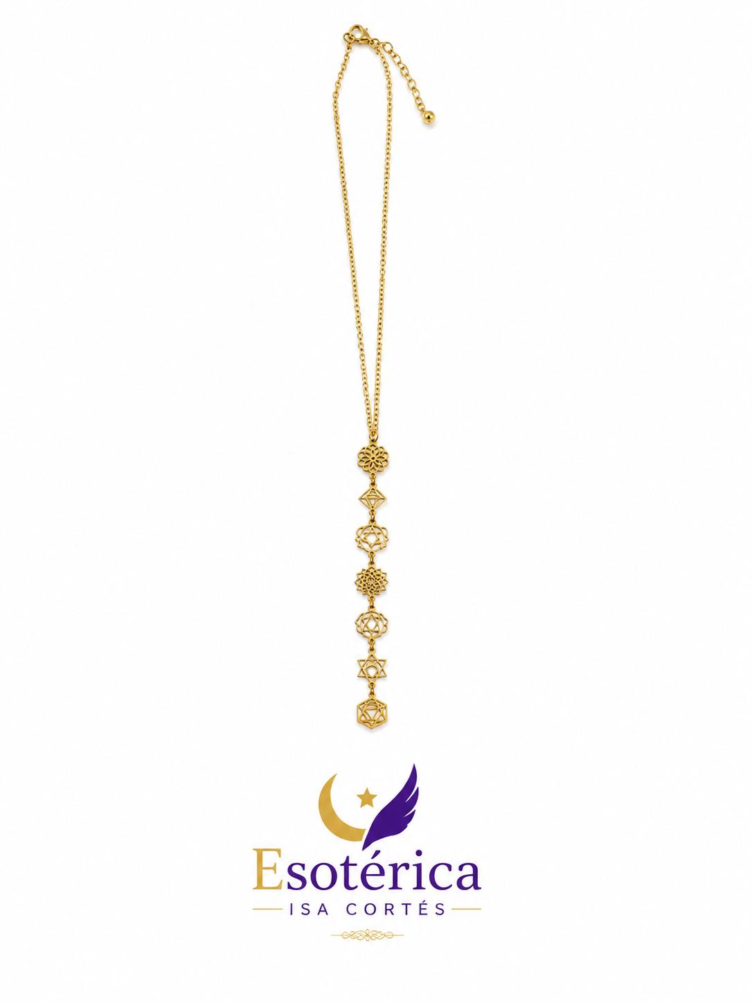Collar Siete Chakras Acero Color Oro Collar Siete Chakras Acero Color Oro para equilibrio energético