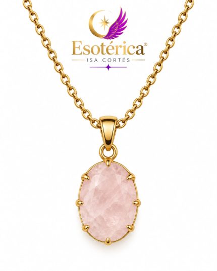 Colgante de cuarzo rosa natural sobre cadena de acero inoxidable