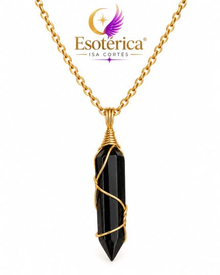 Colgante de punta natural de turmalina negra sobre cadena de acero inoxidable
