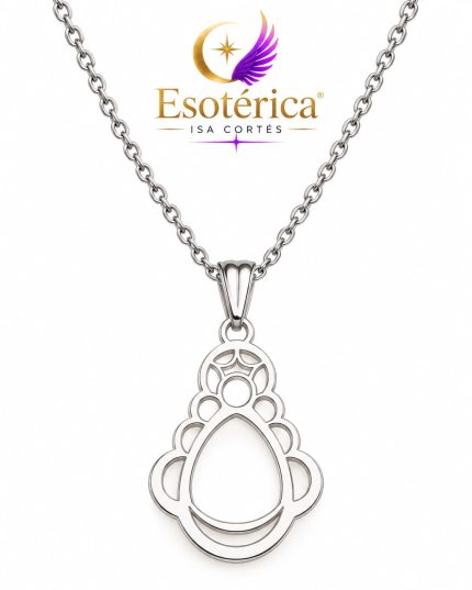 Colgante con medalla de la Virgen del Rocío sobre cadena de acero inoxidable