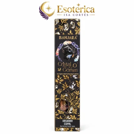 Caja de incienso Banjara Cristal Gemas de obsidiana y copal con la marca Esotérica Isa Cortés