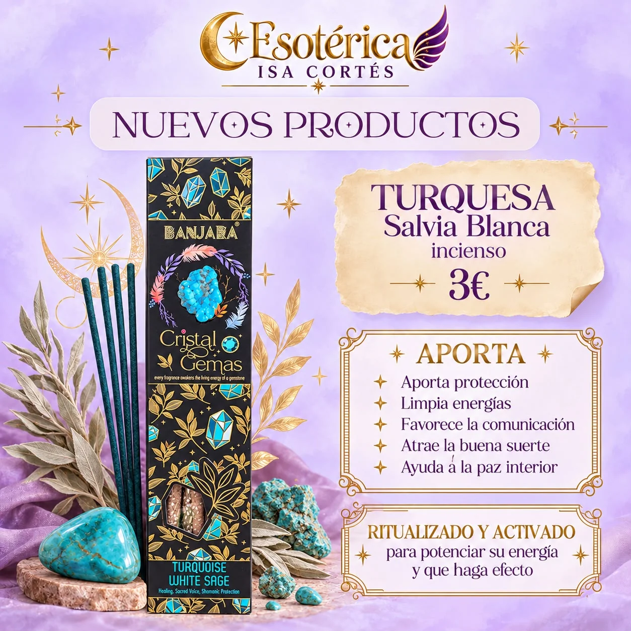 Incienso Turquesa con Salvia Blanca Cartel del incienso turquesa con salvia blanca ritualizado y activado