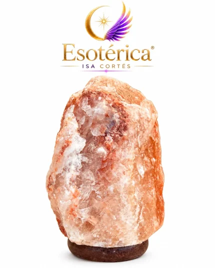 Lámpara de sal del Himalaya de 5 a 6 kg sobre una base de madera, en tonos naranja, rosa y blanco