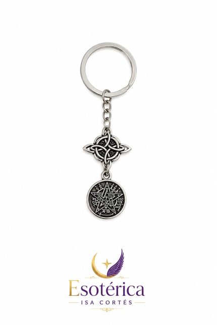Llavero Doble Protección Nudo de Bruja y Tetragramatón para protección del hogar y los desplazamientos