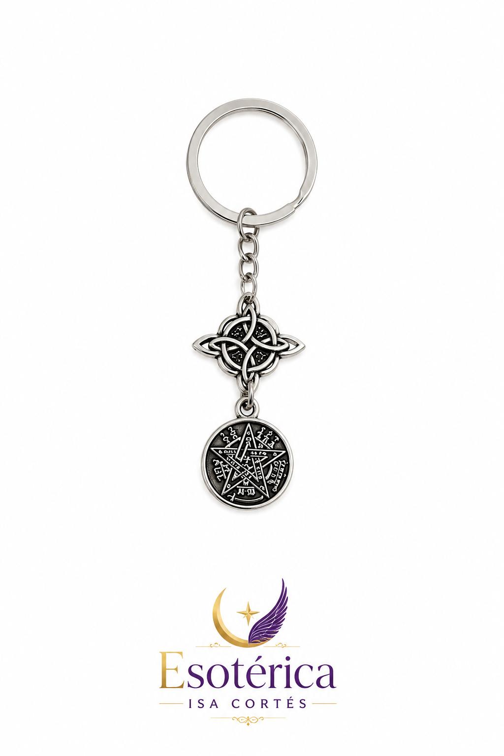 Llavero Doble Protección Nudo de Bruja y Tetragramatón Llavero Doble Protección Nudo de Bruja y Tetragramatón para protección del hogar y los desplazamientos