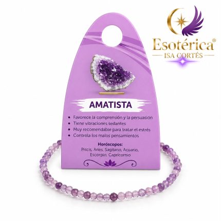 Pulsera de amatista con cuentas pulidas de cuarzo violeta natural en hilo elástico