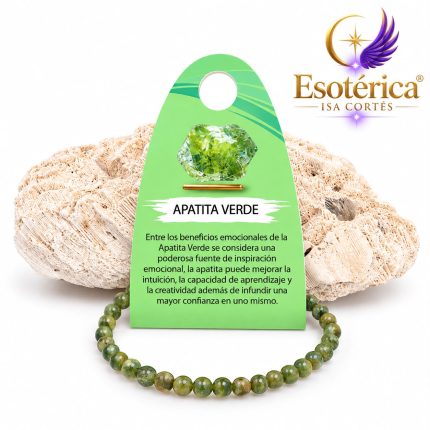 Pulsera de apatita verde con cuentas pulidas de tono verde azulado translúcido en hilo elástico