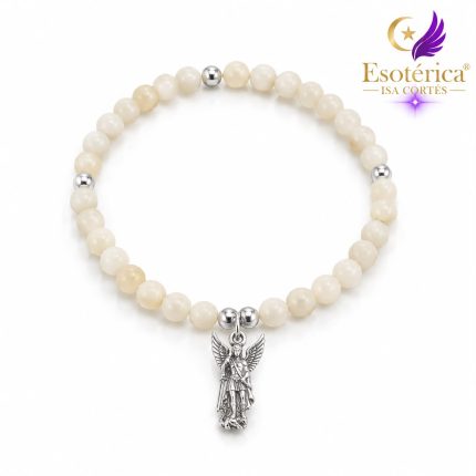 Pulsera de citrino con medalla de plata del Arcángel Jofiel en hilo elástico
