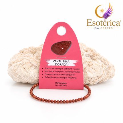 Pulsera de aventurina dorada con cuentas marrón dorado y destellos en hilo elástico