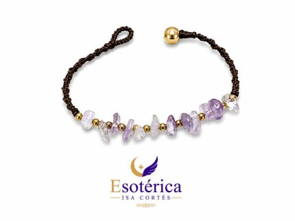 Pulsera de chip de amatista con fragmentos pulidos de cuarzo violeta en hilo elástico
