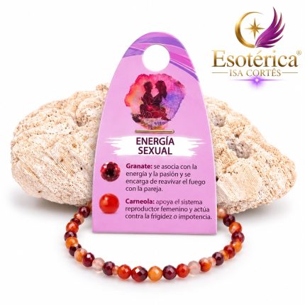 Pulsera energía sexual con cuentas de piedras de tonos rojizos y anaranjados en hilo elástico