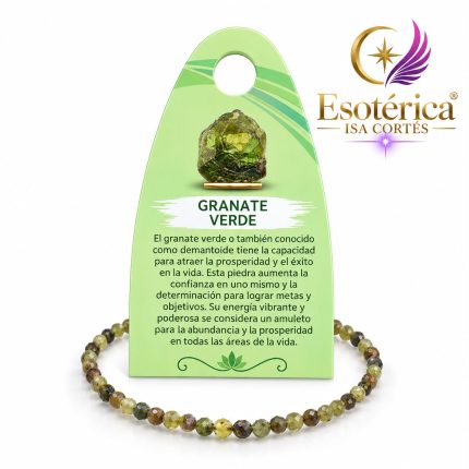Pulsera de granate verde con cuentas de tono verde intenso y brillo vítreo en hilo elástico