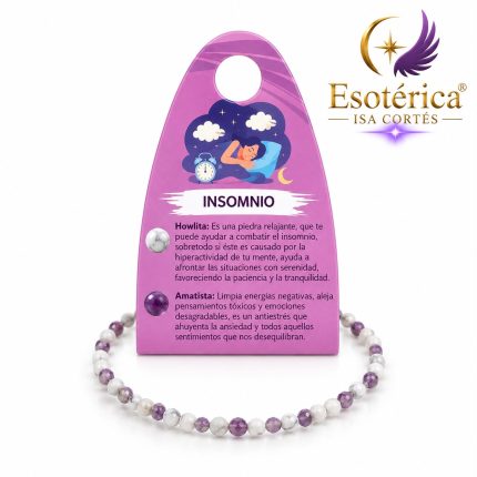 Pulsera para el descanso con cuentas de tonos claros y violáceos en hilo elástico