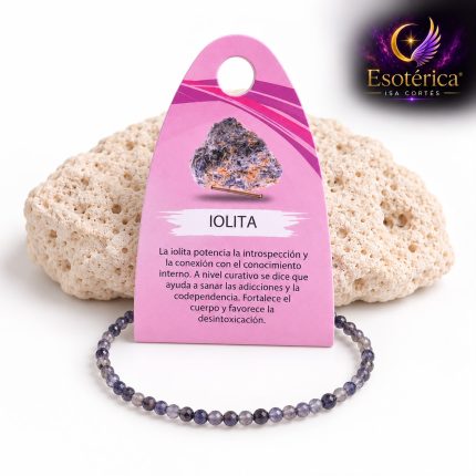 Pulsera de iolita con cuentas de azul violáceo profundo en hilo elástico