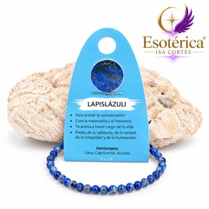 Pulsera de lapislázuli con cuentas azul intenso y motas de pirita dorada en hilo elástico