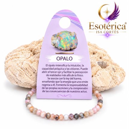 Pulsera de ópalo con cuentas de fondo claro y destellos de color en hilo elástico