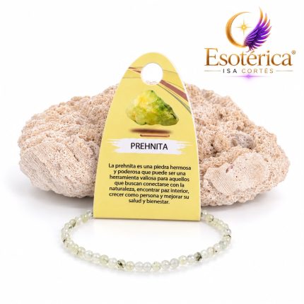 Pulsera de prehnita con cuentas de verde limón suave y translúcido en hilo elástico
