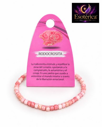 Pulsera de rodocrosita con cuentas rosa atravesadas por bandas blancas en hilo elástico