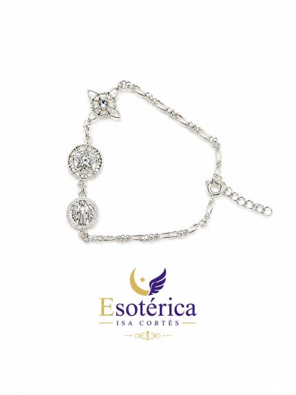 Pulsera Triple Protección San Benito Plata para protección con elegancia