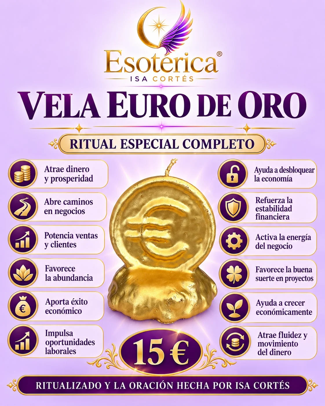 Vela Euro de Oro Cartel de la vela Euro de Oro, ritual especial completo de dinero